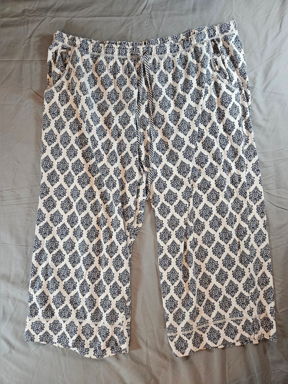 Carole Hochman Womens White And Blue Geometric Print Pajama Capri Pants Size XXL - Picture 1 of 15